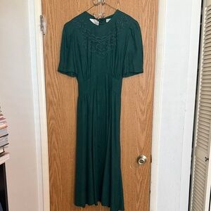 Vintage Karin Stevens Embroidered Lace Round Collar Dress Size 12 Green